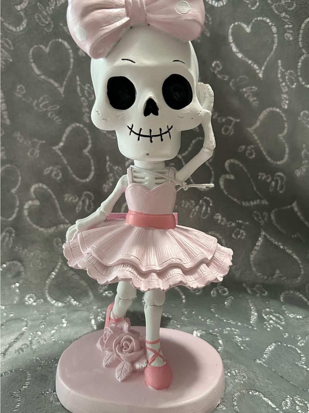 NWT Mystic BlushPink Ballerina Skeleton Figurine with Bow Headband